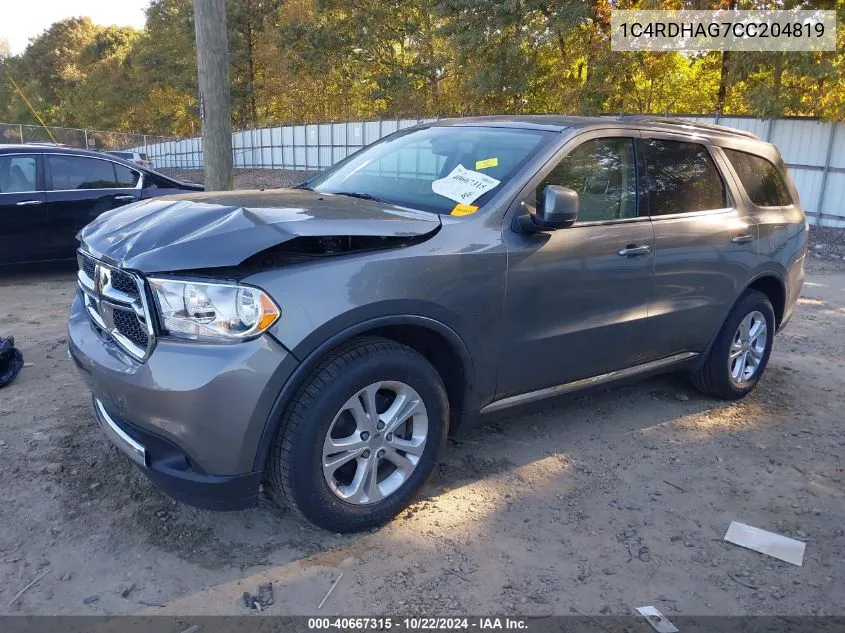 2012 Dodge Durango Sxt VIN: 1C4RDHAG7CC204819 Lot: 40667315