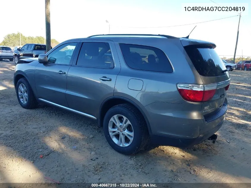 2012 Dodge Durango Sxt VIN: 1C4RDHAG7CC204819 Lot: 40667315