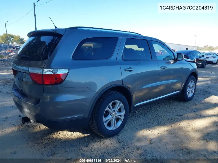 2012 Dodge Durango Sxt VIN: 1C4RDHAG7CC204819 Lot: 40667315