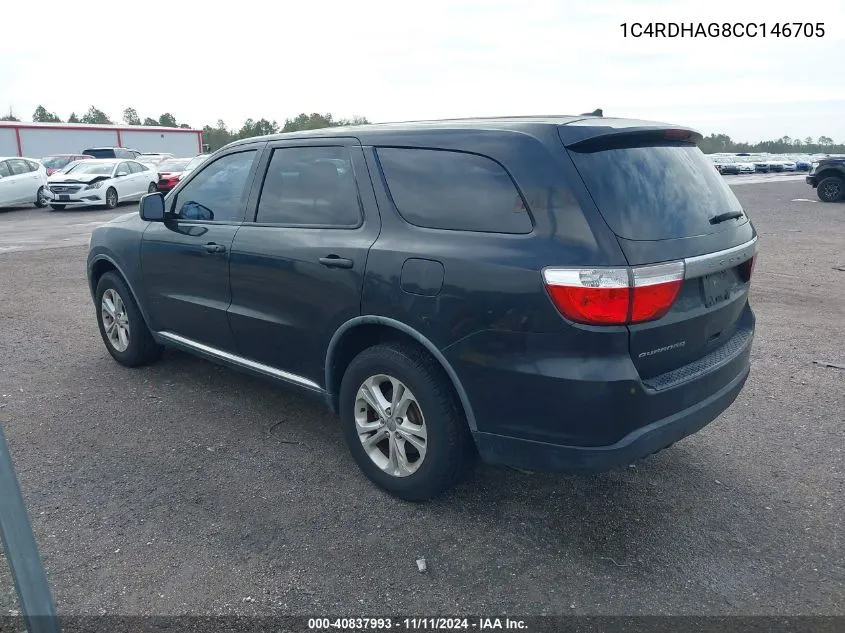 2012 Dodge Durango Sxt VIN: 1C4RDHAG8CC146705 Lot: 40837993