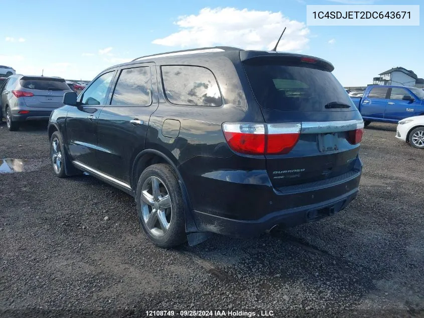 1C4SDJET2DC643671 2013 Dodge Durango Citadel