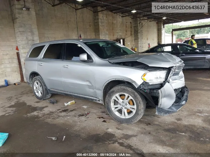 2013 Dodge Durango Sxt VIN: 1C4RDHAG2DC643637 Lot: 40132900