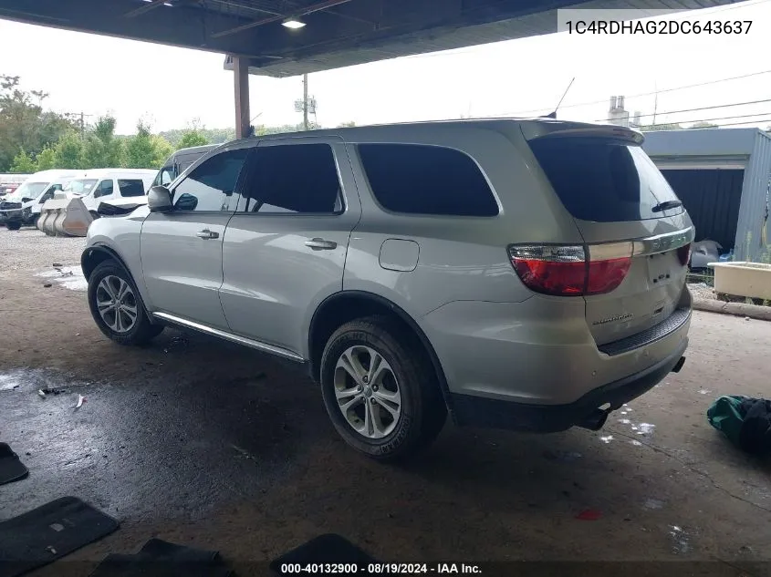 2013 Dodge Durango Sxt VIN: 1C4RDHAG2DC643637 Lot: 40132900