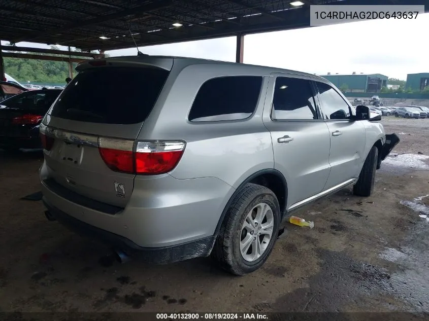 2013 Dodge Durango Sxt VIN: 1C4RDHAG2DC643637 Lot: 40132900