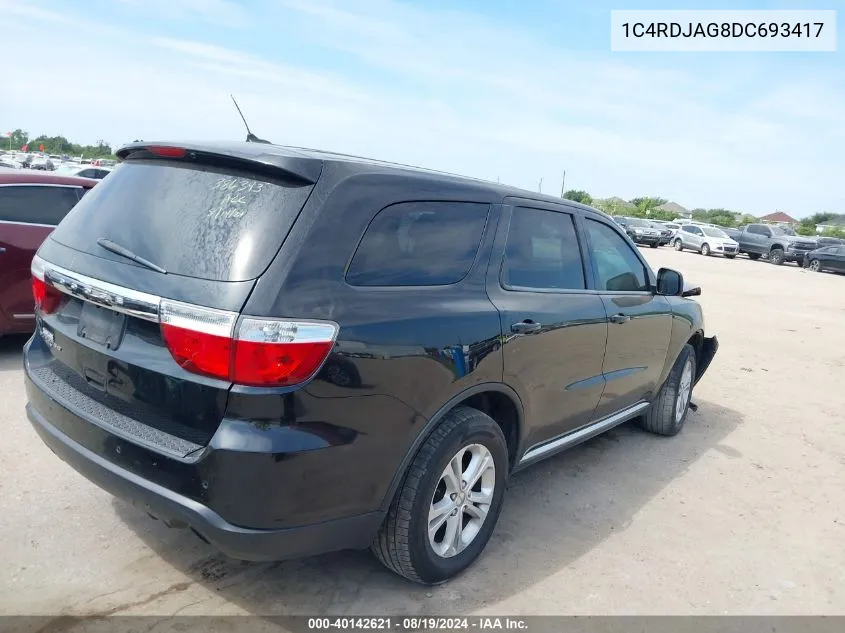 2013 Dodge Durango Sxt VIN: 1C4RDJAG8DC693417 Lot: 40142621