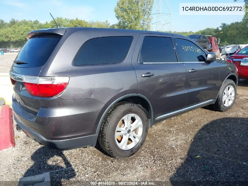 2013 Dodge Durango Sxt VIN: 1C4RDHAG0DC692772 Lot: 40155370