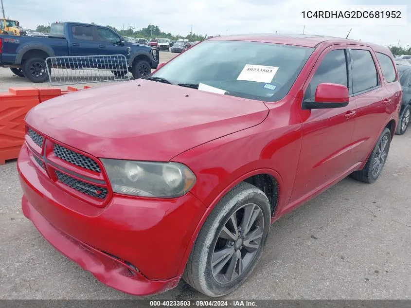 2013 Dodge Durango Sxt VIN: 1C4RDHAG2DC681952 Lot: 40233503