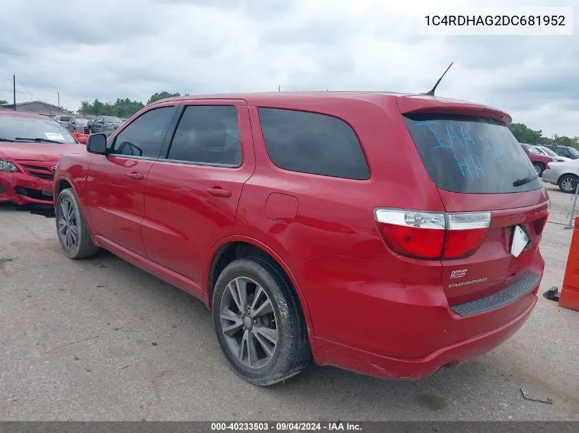 2013 Dodge Durango Sxt VIN: 1C4RDHAG2DC681952 Lot: 40233503