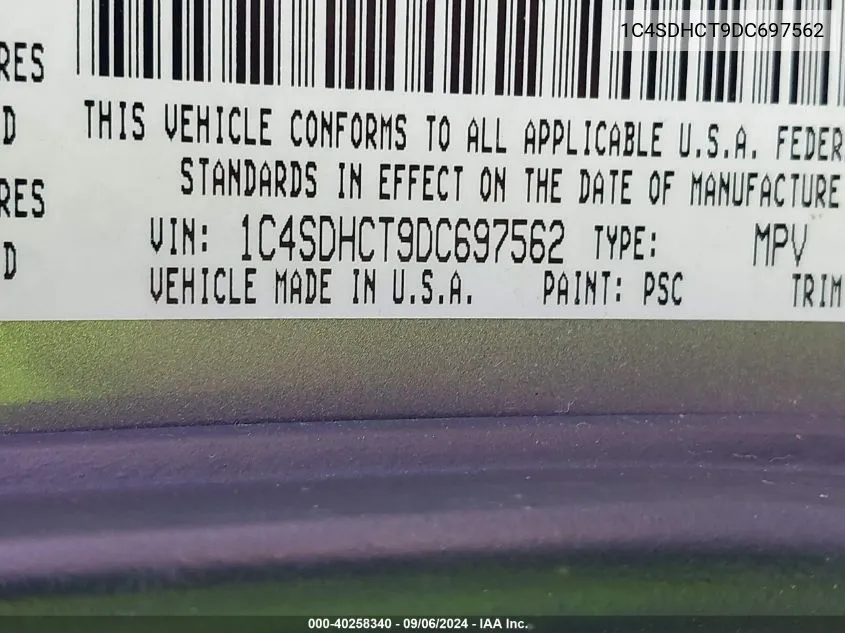 2013 Dodge Durango R/T VIN: 1C4SDHCT9DC697562 Lot: 40258340