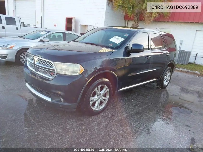 2013 Dodge Durango Sxt VIN: 1C4RDHAG1DC692389 Lot: 40645610