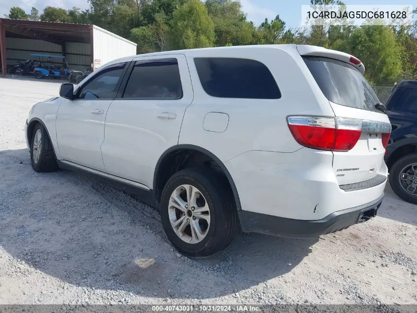 2013 Dodge Durango Sxt VIN: 1C4RDJAG5DC681628 Lot: 40743031