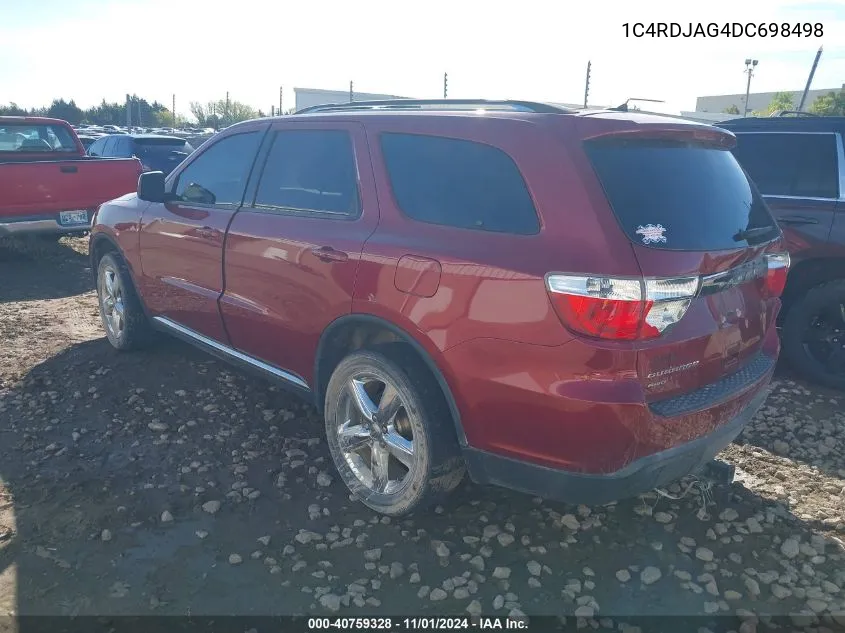 2013 Dodge Durango Sxt VIN: 1C4RDJAG4DC698498 Lot: 40759328