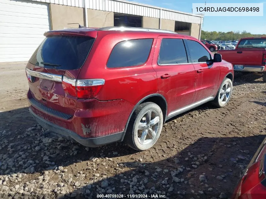 2013 Dodge Durango Sxt VIN: 1C4RDJAG4DC698498 Lot: 40759328