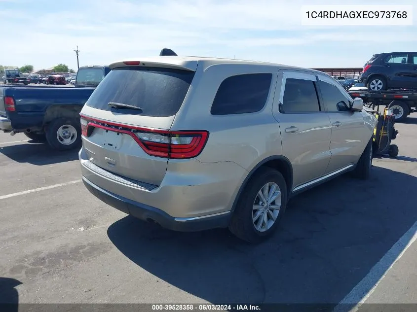 2014 Dodge Durango Sxt VIN: 1C4RDHAGXEC973768 Lot: 39528358