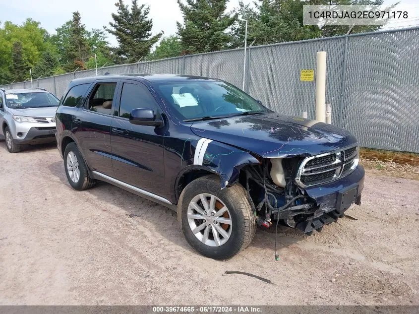 2014 Dodge Durango Sxt VIN: 1C4RDJAG2EC971178 Lot: 39674665