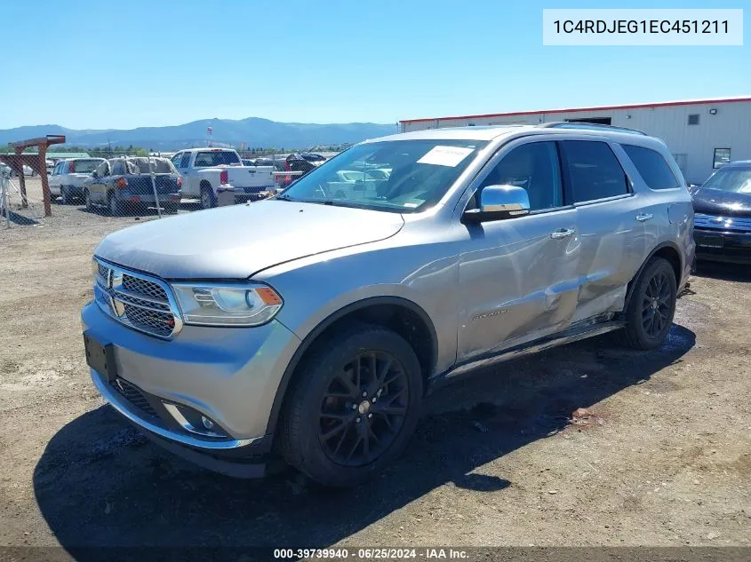 1C4RDJEG1EC451211 2014 Dodge Durango Citadel