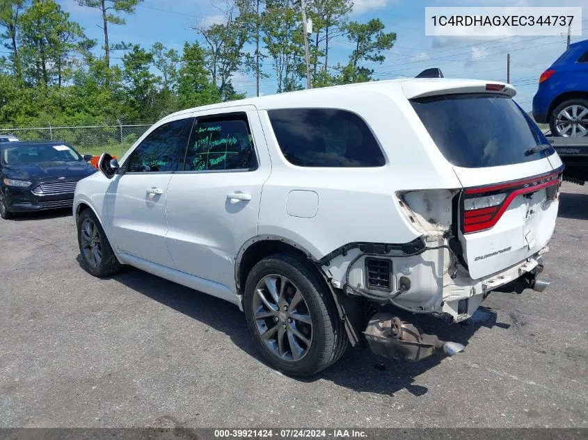 2014 Dodge Durango Sxt VIN: 1C4RDHAGXEC344737 Lot: 39921424