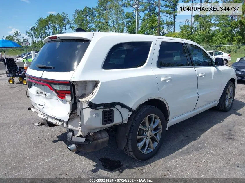 2014 Dodge Durango Sxt VIN: 1C4RDHAGXEC344737 Lot: 39921424