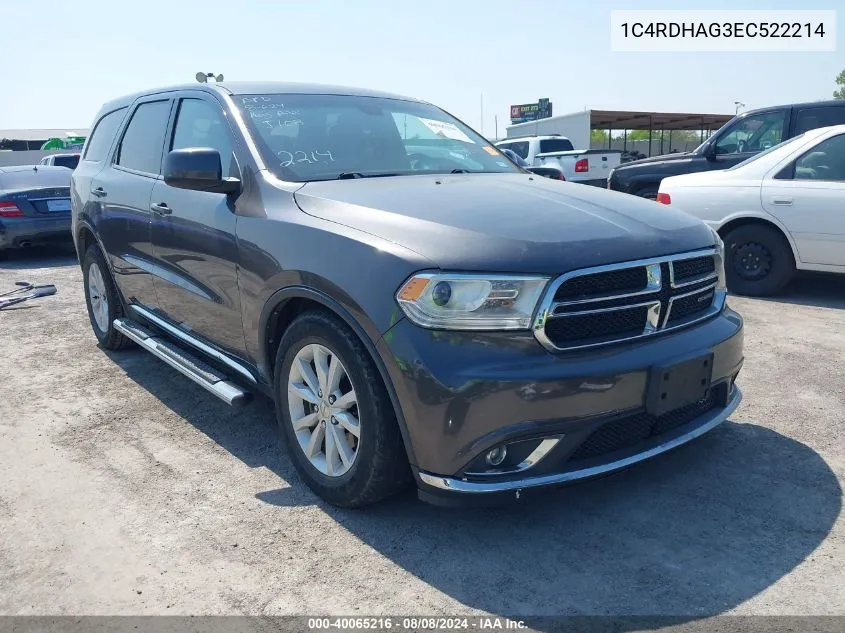 2014 Dodge Durango Sxt VIN: 1C4RDHAG3EC522214 Lot: 40065216