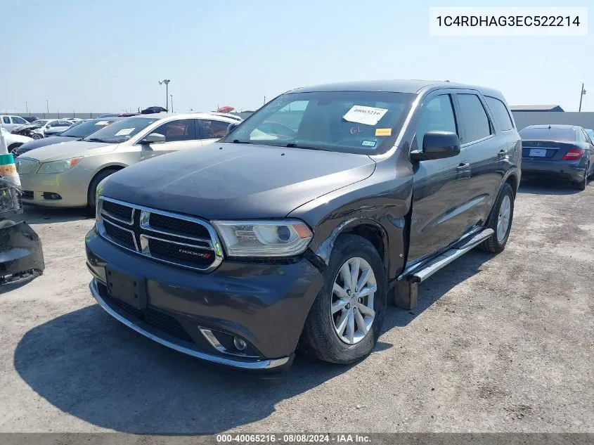 2014 Dodge Durango Sxt VIN: 1C4RDHAG3EC522214 Lot: 40065216