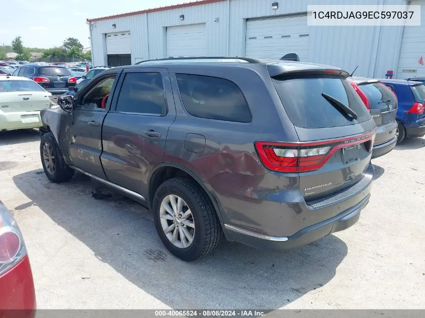 2014 Dodge Durango Sxt VIN: 1C4RDJAG9EC597037 Lot: 40065524