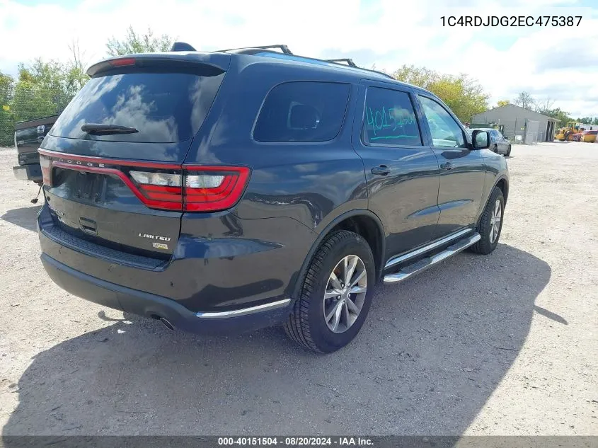 1C4RDJDG2EC475387 2014 Dodge Durango Limited