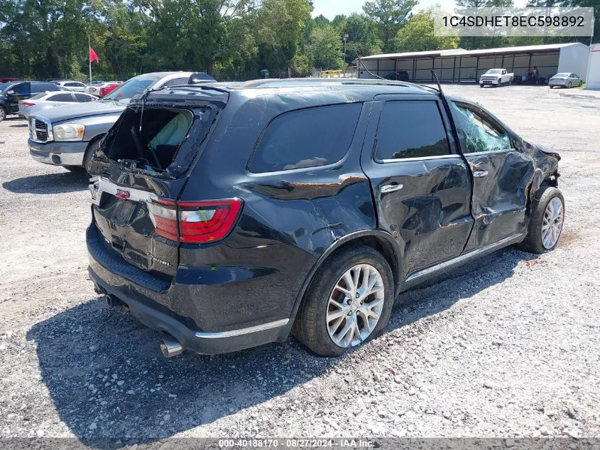 2014 Dodge Durango Citadel VIN: 1C4SDHET8EC598892 Lot: 40188170