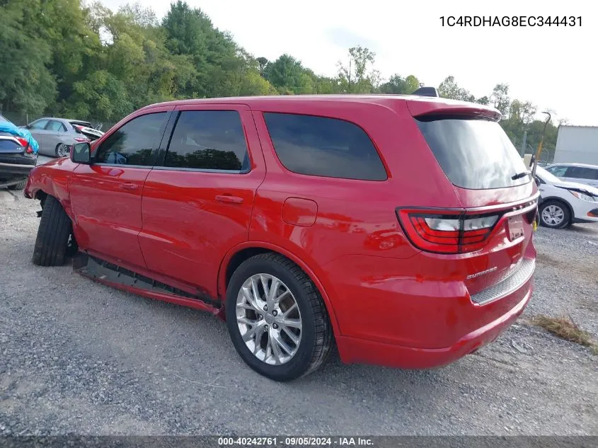 2014 Dodge Durango Sxt VIN: 1C4RDHAG8EC344431 Lot: 40242761