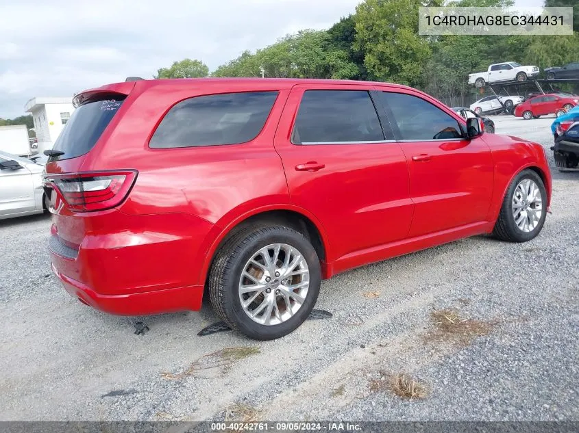 2014 Dodge Durango Sxt VIN: 1C4RDHAG8EC344431 Lot: 40242761