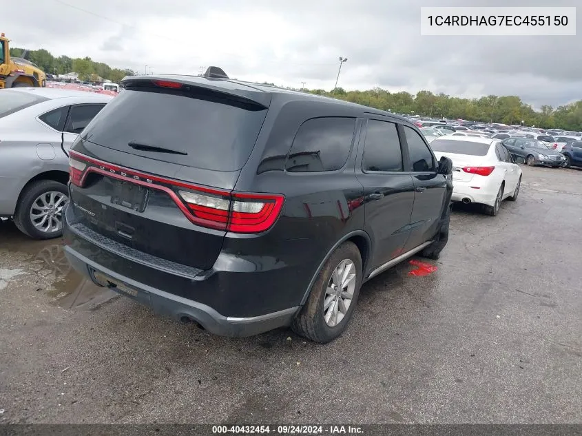 2014 Dodge Durango Sxt VIN: 1C4RDHAG7EC455150 Lot: 40432454