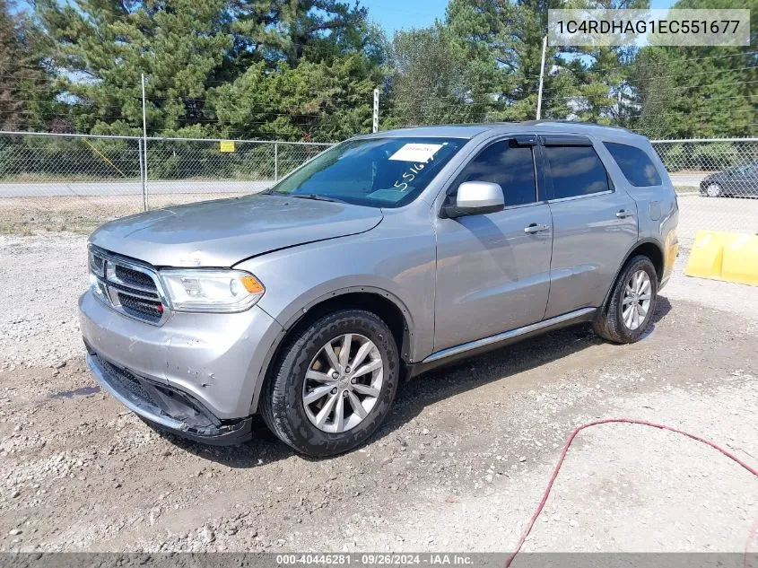 2014 Dodge Durango Sxt VIN: 1C4RDHAG1EC551677 Lot: 40446281