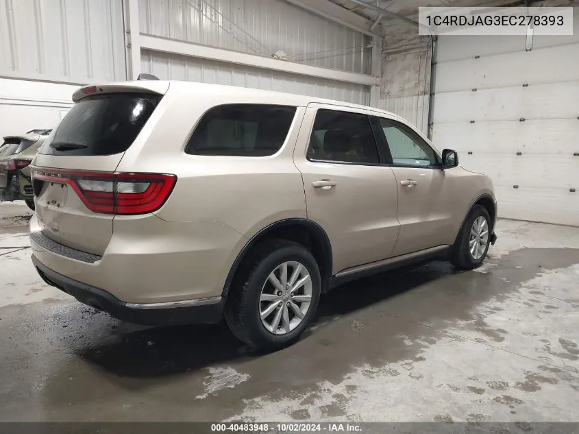 2014 Dodge Durango Sxt VIN: 1C4RDJAG3EC278393 Lot: 40483948