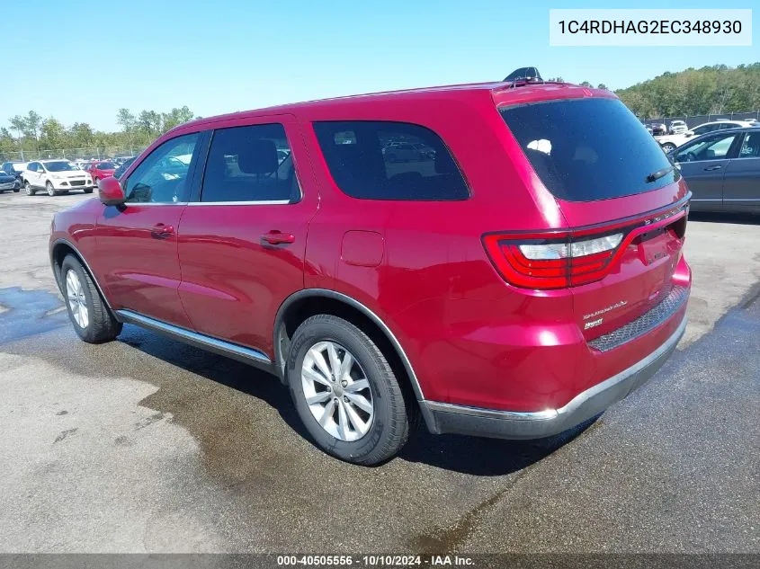 2014 Dodge Durango Sxt VIN: 1C4RDHAG2EC348930 Lot: 40505556