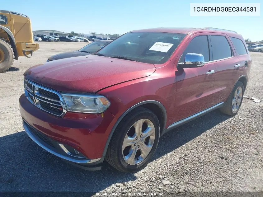 2014 Dodge Durango Limited VIN: 1C4RDHDG0EC344581 Lot: 40638491