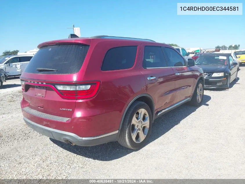 2014 Dodge Durango Limited VIN: 1C4RDHDG0EC344581 Lot: 40638491