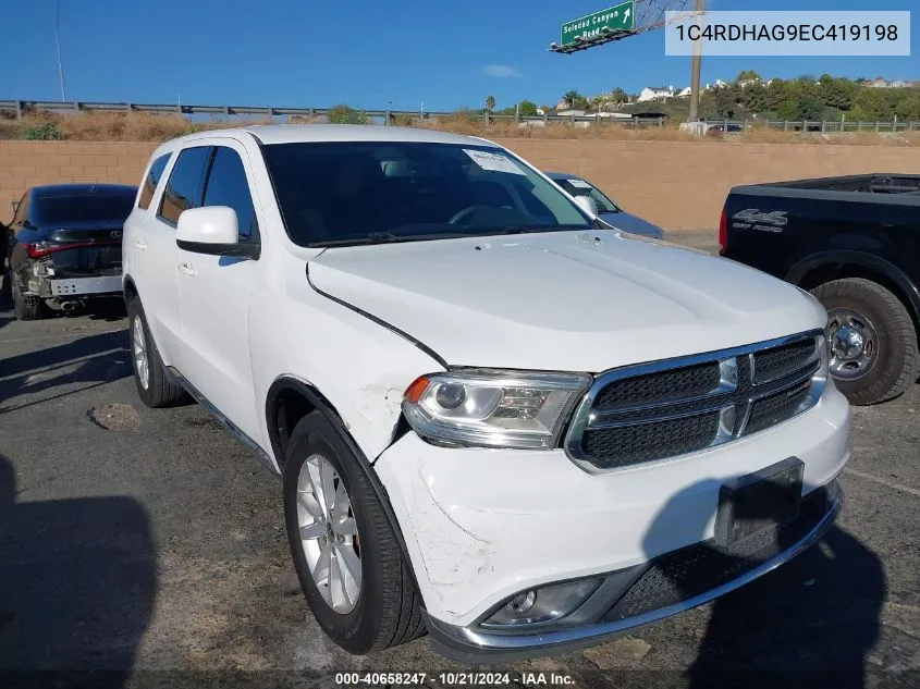 2014 Dodge Durango Sxt VIN: 1C4RDHAG9EC419198 Lot: 40658247