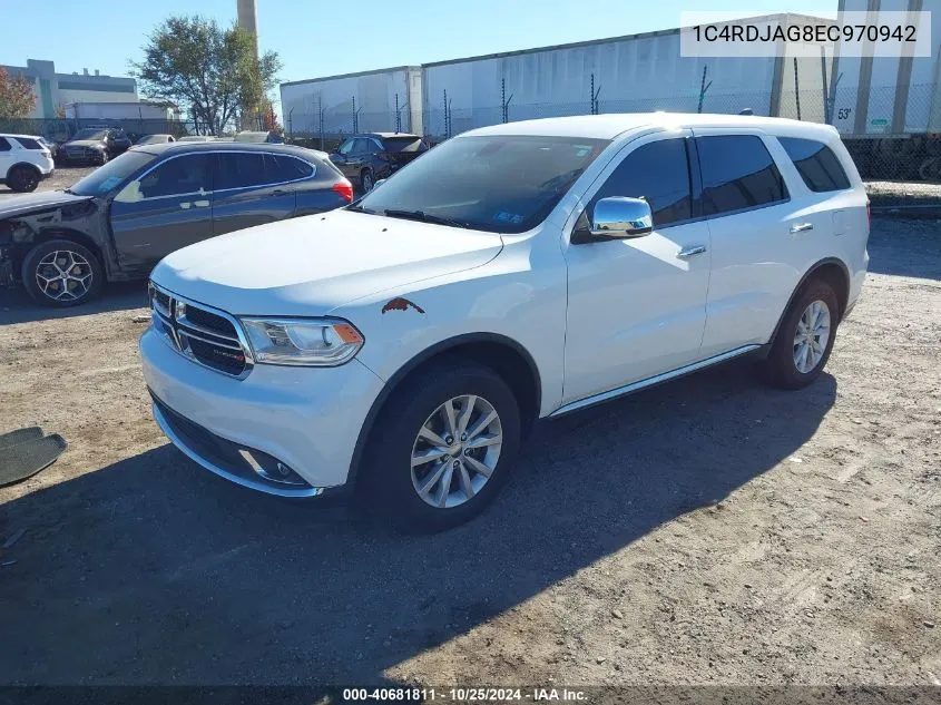 2014 Dodge Durango Sxt VIN: 1C4RDJAG8EC970942 Lot: 40681811