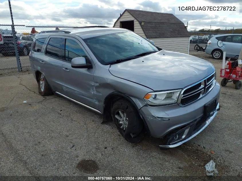 2014 Dodge Durango Sxt VIN: 1C4RDJAG7EC278722 Lot: 40757060