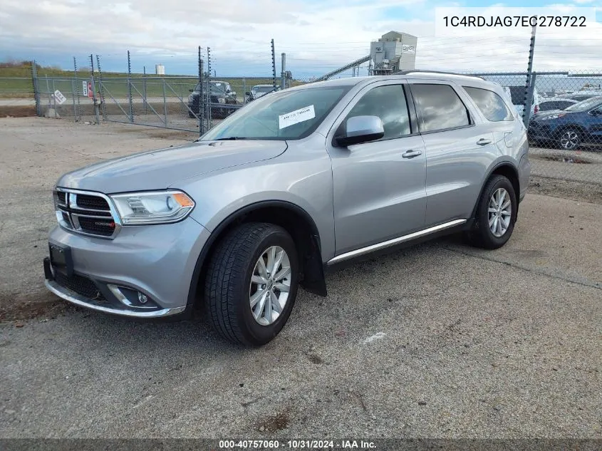 2014 Dodge Durango Sxt VIN: 1C4RDJAG7EC278722 Lot: 40757060