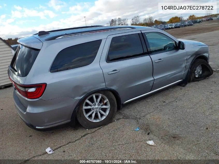 2014 Dodge Durango Sxt VIN: 1C4RDJAG7EC278722 Lot: 40757060