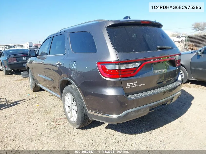 2014 Dodge Durango Sxt VIN: 1C4RDHAG6EC975386 Lot: 40826471