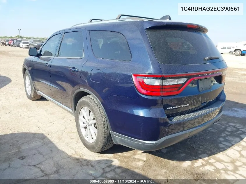 2014 Dodge Durango Sxt VIN: 1C4RDHAG2EC390661 Lot: 40857909