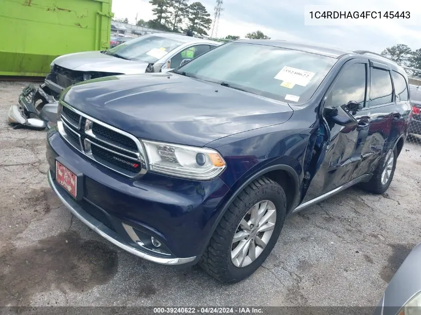 2015 Dodge Durango Sxt VIN: 1C4RDHAG4FC145443 Lot: 39240622