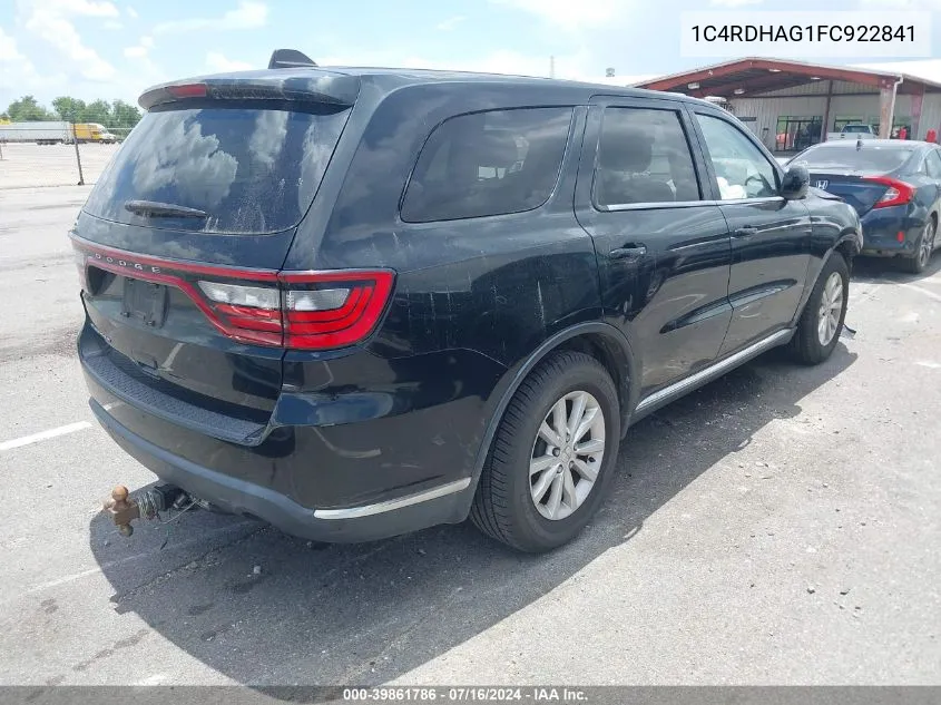 2015 Dodge Durango Sxt VIN: 1C4RDHAG1FC922841 Lot: 39861786