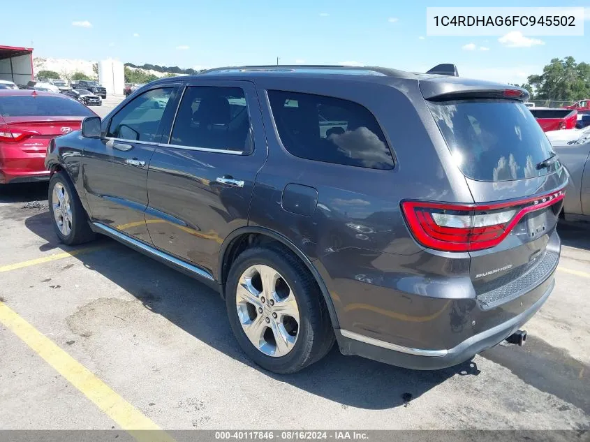 2015 Dodge Durango Sxt VIN: 1C4RDHAG6FC945502 Lot: 40117846