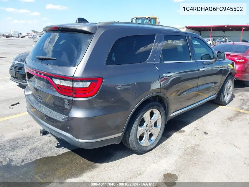 2015 Dodge Durango Sxt VIN: 1C4RDHAG6FC945502 Lot: 40117846