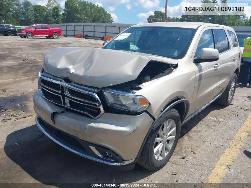 2015 Dodge Durango Sxt VIN: 1C4RDJAG1FC892182 Lot: 40144340