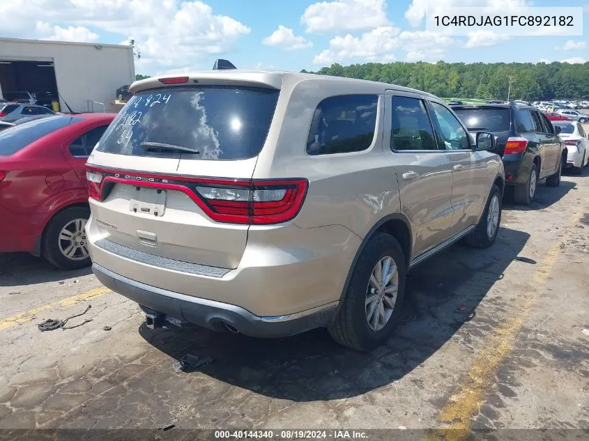 2015 Dodge Durango Sxt VIN: 1C4RDJAG1FC892182 Lot: 40144340