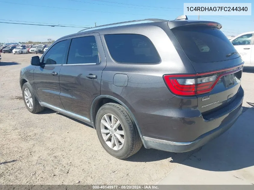 2015 Dodge Durango Sxt VIN: 1C4RDHAG7FC244340 Lot: 40149977