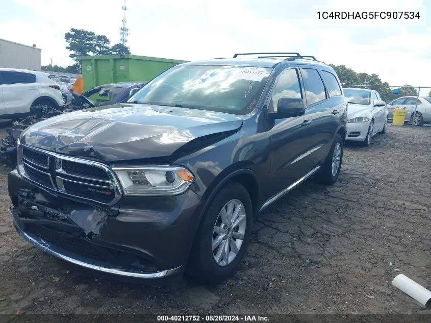 2015 Dodge Durango Sxt VIN: 1C4RDHAG5FC907534 Lot: 40212752